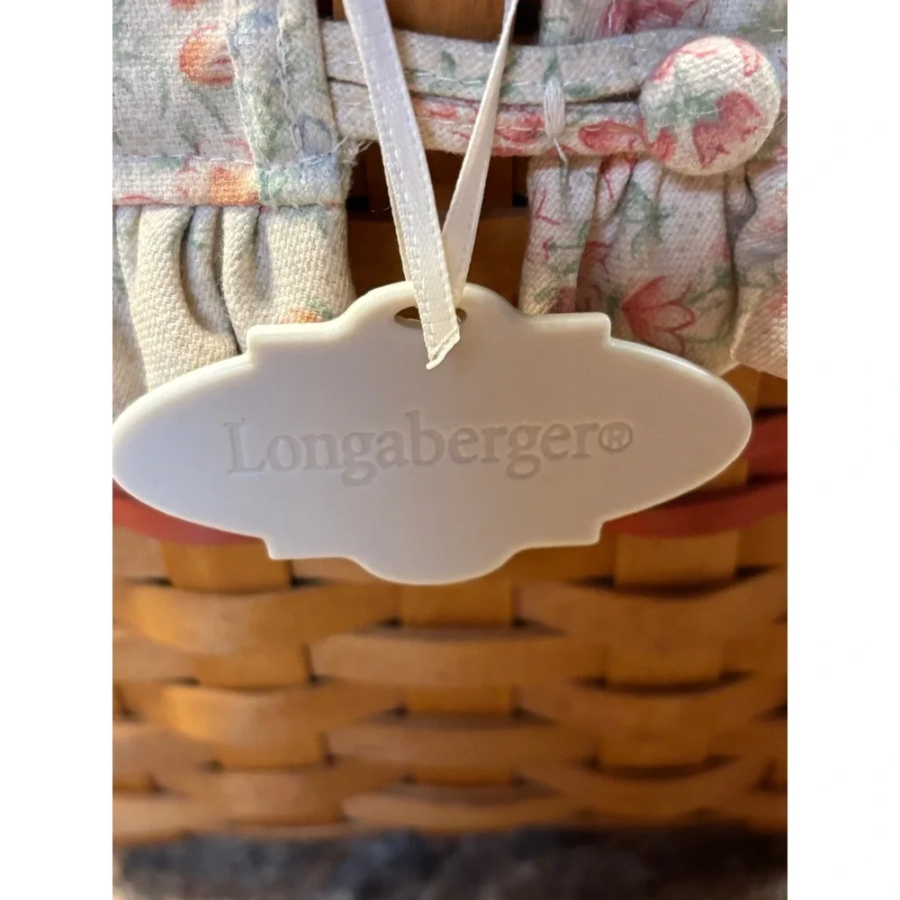 Longaberger 2001 Handwoven Basket with Lid Floral Liner and To Mom With Love Tag